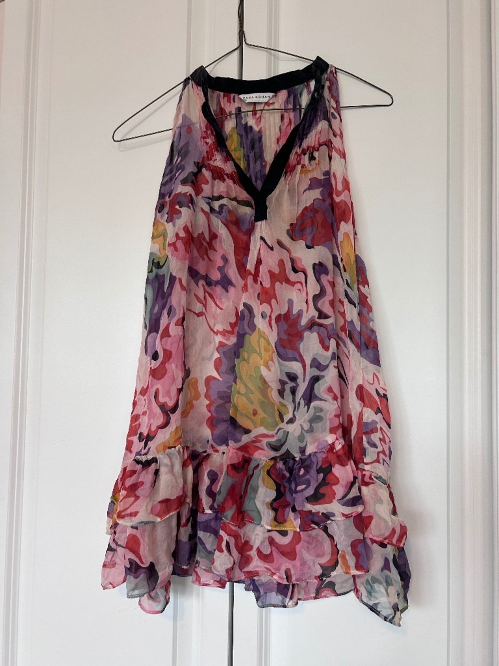 Silk Zara Ruffled Multi- Color Floral Ruffled Short Tank Dress